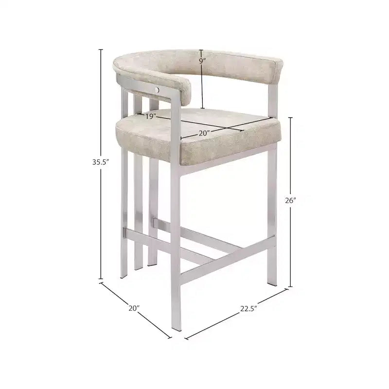 Meridian Furniture, Taburete de mostrador Marcello de terciopelo beige, juego de 2