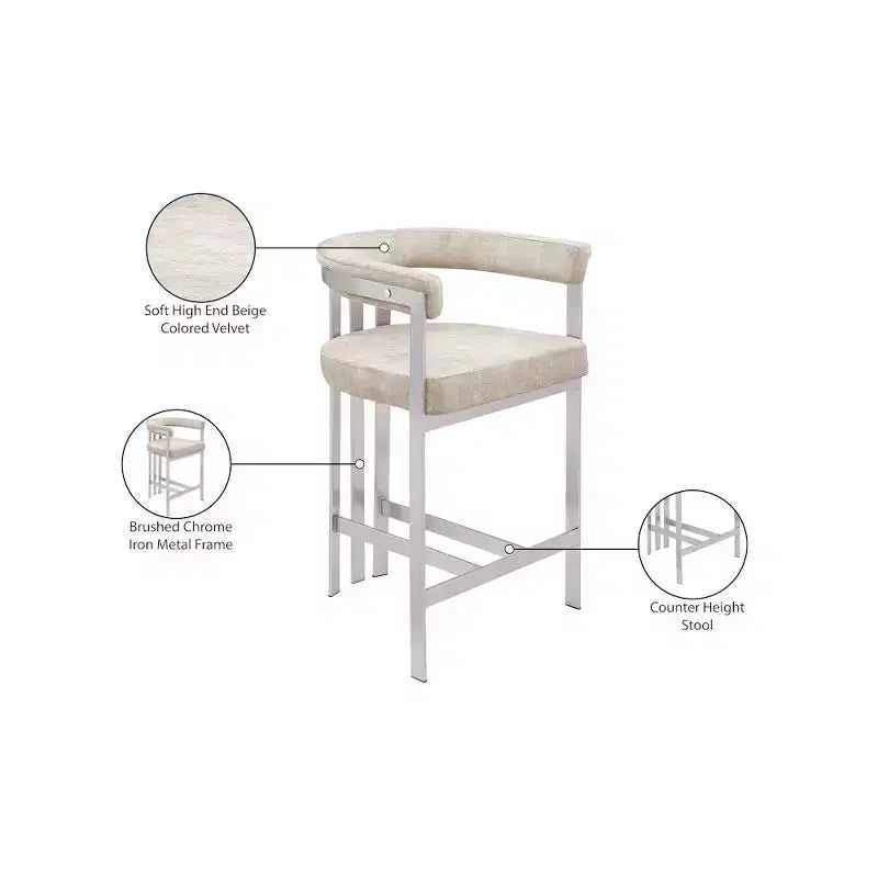 Meridian Furniture, Taburete de mostrador Marcello de terciopelo beige, juego de 2