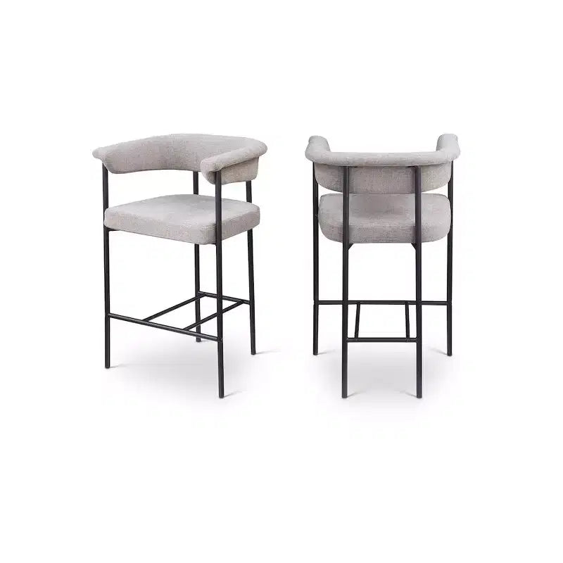 Meridian Furniture,Malin Taupe Linen Textured Fabric Counter Stool, Set of 2