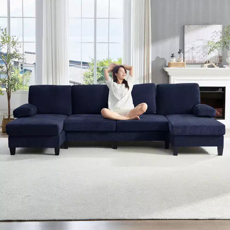 Sofá Seccional Mjkone 110 en Forma de U, Sofá Grande de 4 Plazas Tapizado en Chenilla con Doble Chaise Longue y Reposabrazos Reclinables
