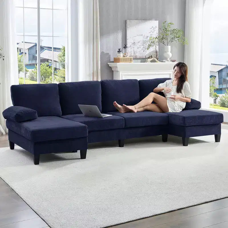 Sofá Seccional Mjkone 110 en Forma de U, Sofá Grande de 4 Plazas Tapizado en Chenilla con Doble Chaise Longue y Reposabrazos Reclinables