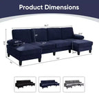 Sofá Seccional Mjkone 110 en Forma de U, Sofá Grande de 4 Plazas Tapizado en Chenilla con Doble Chaise Longue y Reposabrazos Reclinables
