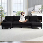 Sofá Seccional Mjkone 110 en Forma de U, Sofá Grande de 4 Plazas Tapizado en Chenilla con Doble Chaise Longue y Reposabrazos Reclinables