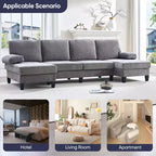 Sofá Seccional Mjkone 110 en Forma de U, Sofá Grande de 4 Plazas Tapizado en Chenilla con Doble Chaise Longue y Reposabrazos Reclinables