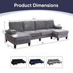 Sofá Seccional Mjkone 110 en Forma de U, Sofá Grande de 4 Plazas Tapizado en Chenilla con Doble Chaise Longue y Reposabrazos Reclinables