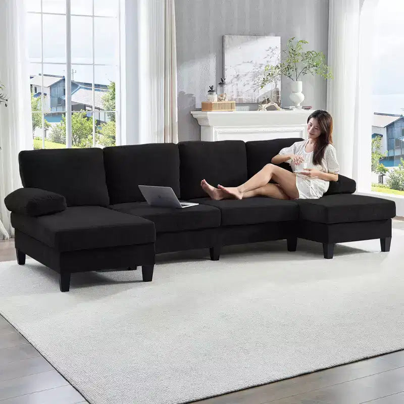 Sofá Seccional Mjkone 110 en Forma de U, Sofá Grande de 4 Plazas Tapizado en Chenilla con Doble Chaise Longue y Reposabrazos Reclinables