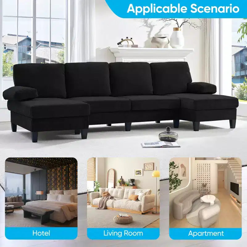 Sofá Seccional Mjkone 110 en Forma de U, Sofá Grande de 4 Plazas Tapizado en Chenilla con Doble Chaise Longue y Reposabrazos Reclinables