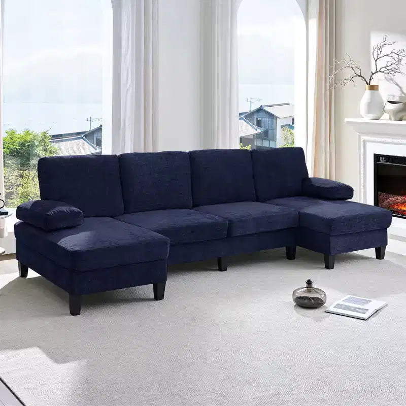 Sofá Seccional Mjkone 110 en Forma de U, Sofá Grande de 4 Plazas Tapizado en Chenilla con Doble Chaise Longue y Reposabrazos Reclinables