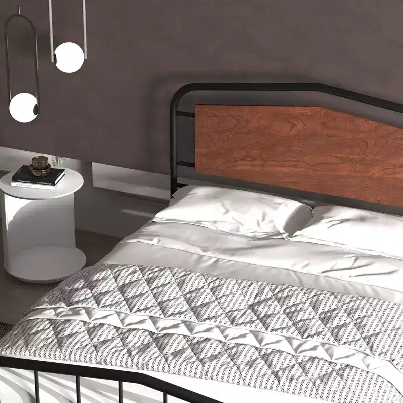 Estructura de cama de tamaño completo, con cabecero y piecero de madera, estructura de cama de plataforma de metal, amplio espacio de almacenamiento debajo de la cama, sin ruidos, no necesita somier