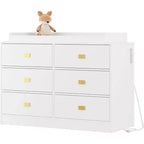 Dresser for Bedroom with 6 Drawers, Changing Table Dresser, Soft Pad & Removable Top, Baby Dressers with Changing Table Top for Nursery, White