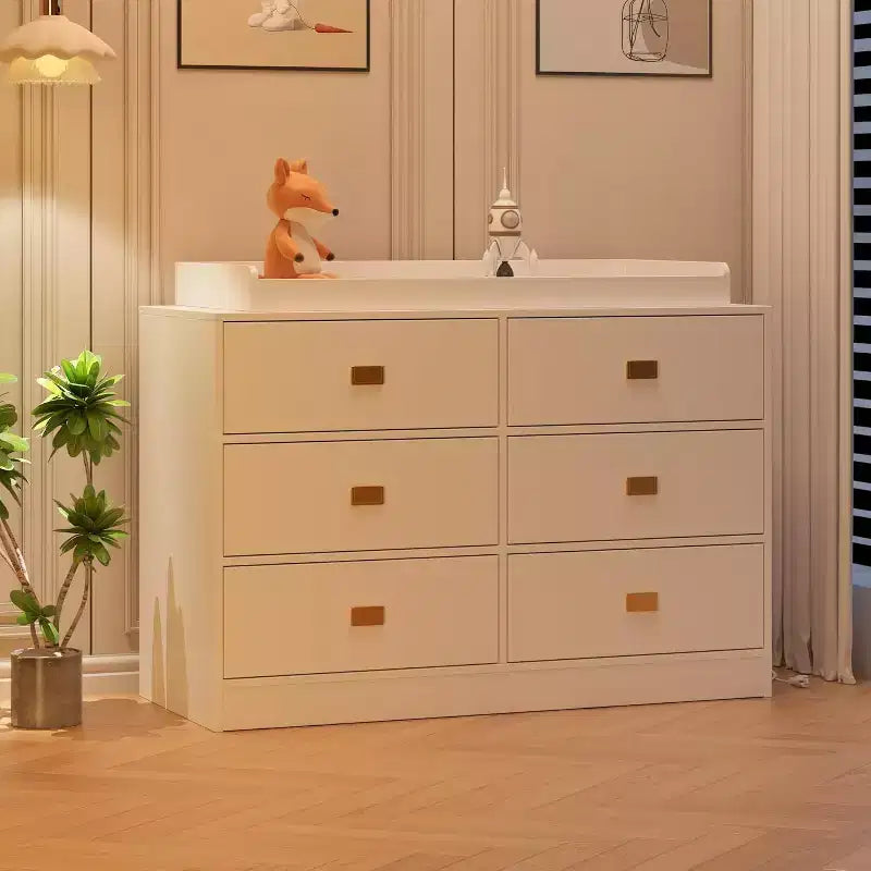 Cómoda de dormitorio con 6 cajones, cómoda cambiador, almohadilla suave y tapa extraíble, cómoda para bebé con tapa cambiador para guardería, blanca
