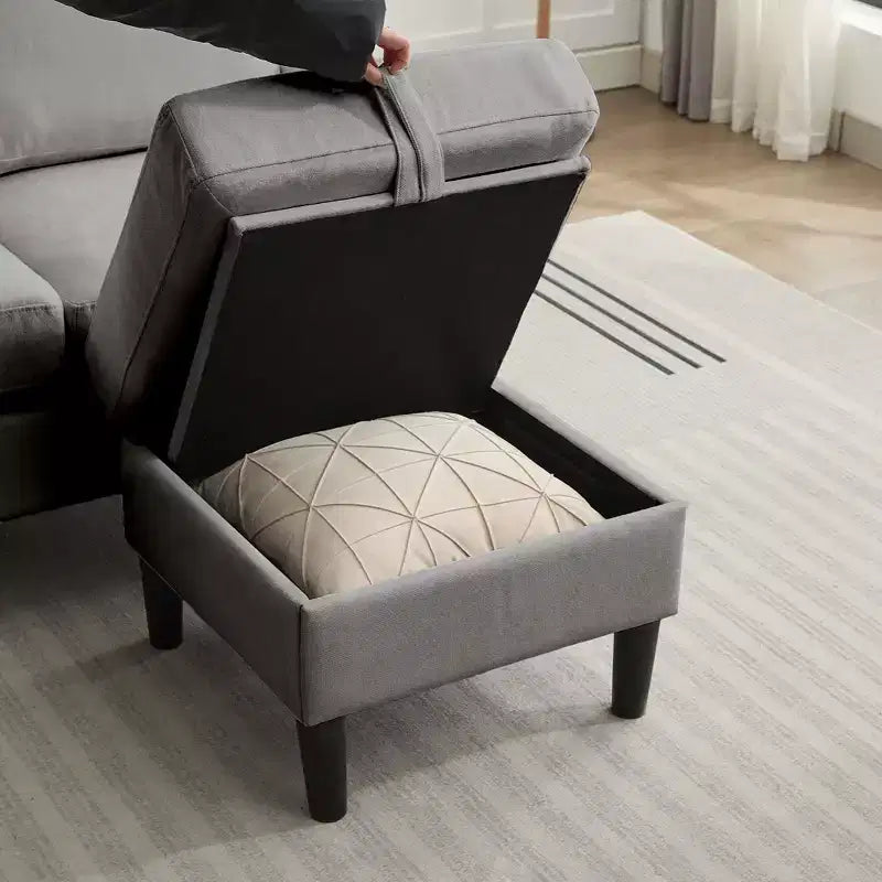 HYLEORY Sofá seccional convertible en forma de L de 3 plazas con tela de lino, con otomana, para sala de estar, apartamento y oficina