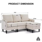 HYLEORY Sofá seccional convertible en forma de L de 3 plazas con tela de lino, con otomana, para sala de estar, apartamento y oficina