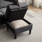 HYLEORY Sofá seccional convertible en forma de L de 3 plazas con tela de lino, con otomana, para sala de estar, apartamento y oficina