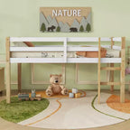 MAYEERTY Rubber Woood Loft Bed with Safety Ladder Multicolored