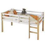 Cama alta MAYEERTY de madera de caucho con escalera de seguridad, multicolor