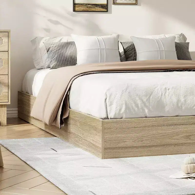 Estructura de cama de plataforma de madera tamaño Twin - Estructura de cama de madera sin cabecera, soporte de listones de madera, no necesita somier, fácil montaje