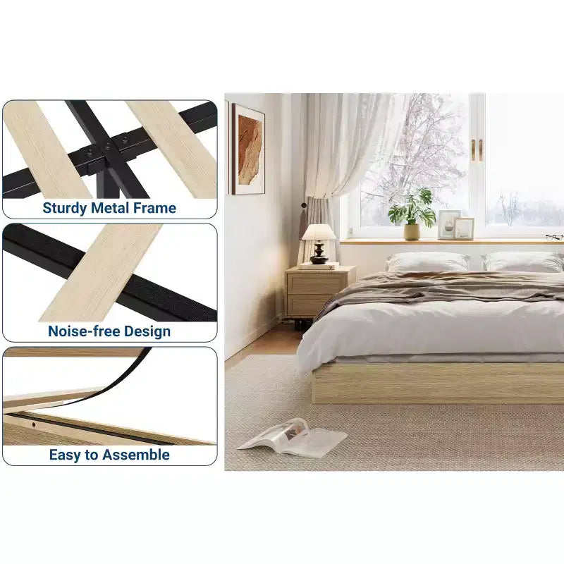 Estructura de cama de plataforma de madera tamaño Twin - Estructura de cama de madera sin cabecera, soporte de listones de madera, no necesita somier, fácil montaje