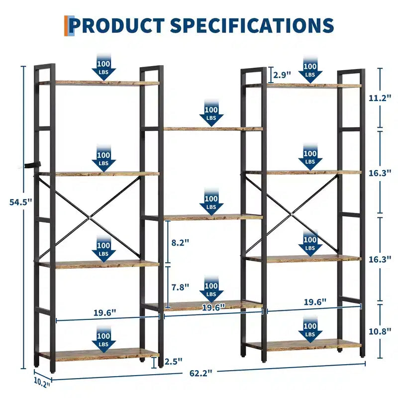 Estantería de 4 niveles GustoWave, estantería triple ancha industrial, estantería de acero de 157 x 137 x 25 cm, estanterías de almacenamiento y exposición