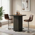 MAYEERTY 31.5 Minimalist Square Bar Table, Dark Wood-Grain MDF Top with Sturdy Pedestal & Metal Footrest, Compact 2-4 Person Home Pub Table