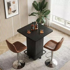MAYEERTY Mesa de Bar Cuadrada Minimalista de 31.5 pulgadas, con Cubierta de MDF Grano de Madera Oscura, Pedestal Robusto y Reposapiés Metálico, Mesa de Pub Compacta para 2-4 Personas