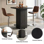 MAYEERTY Mesa de Bar Cuadrada Minimalista de 31.5 pulgadas, con Cubierta de MDF Grano de Madera Oscura, Pedestal Robusto y Reposapiés Metálico, Mesa de Pub Compacta para 2-4 Personas