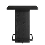 MAYEERTY Mesa de Bar Cuadrada Minimalista de 31.5 pulgadas, con Cubierta de MDF Grano de Madera Oscura, Pedestal Robusto y Reposapiés Metálico, Mesa de Pub Compacta para 2-4 Personas