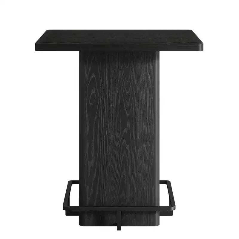 MAYEERTY Mesa de Bar Cuadrada Minimalista de 31.5 pulgadas, con Cubierta de MDF Grano de Madera Oscura, Pedestal Robusto y Reposapiés Metálico, Mesa de Pub Compacta para 2-4 Personas
