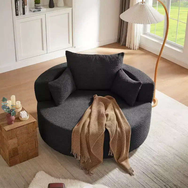 Sillón decorativo giratorio 360°, sillón de barril giratorio redondo con 3 almohadas extraíbles para sala de estar, dormitorio, oficina y hotel, verde