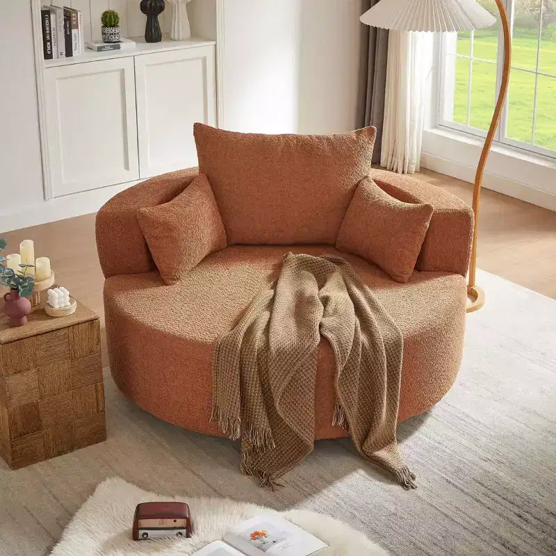 Sillón decorativo giratorio 360°, sillón de barril giratorio redondo con 3 almohadas extraíbles para sala de estar, dormitorio, oficina y hotel, verde