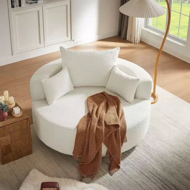 Sillón decorativo giratorio 360°, sillón de barril giratorio redondo con 3 almohadas extraíbles para sala de estar, dormitorio, oficina y hotel, verde