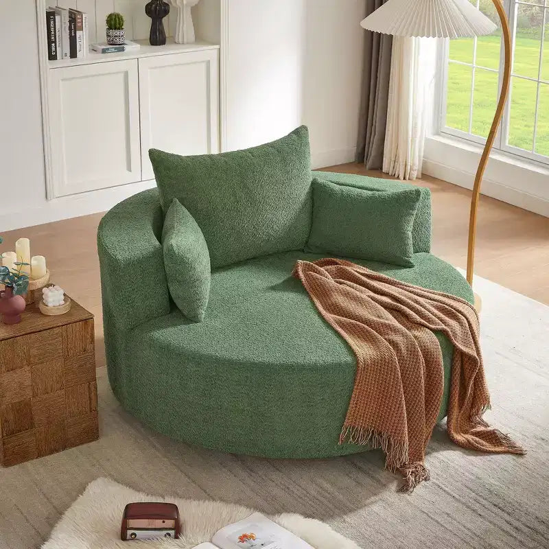360 Swivel Chair Accent Barrel Chair Swivel Round Sofa Chair with 3 Removable Pillows for Living Room, Bedroom, Office and Hotel, Green