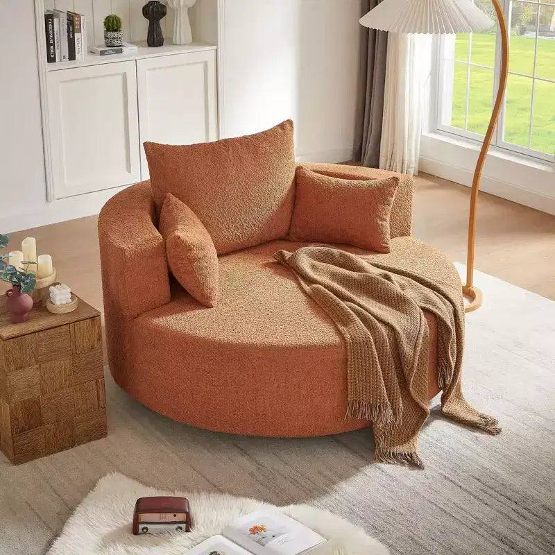 Sillón decorativo giratorio 360°, sillón de barril giratorio redondo con 3 almohadas extraíbles para sala de estar, dormitorio, oficina y hotel, verde