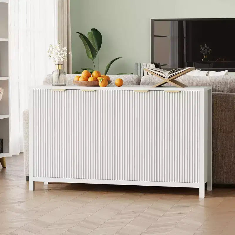 Aparador acanalado de 55" con almacenamiento, mesa de café de madera con estantes ajustables, mesa consola para entrada, aparador moderno para sala de estar