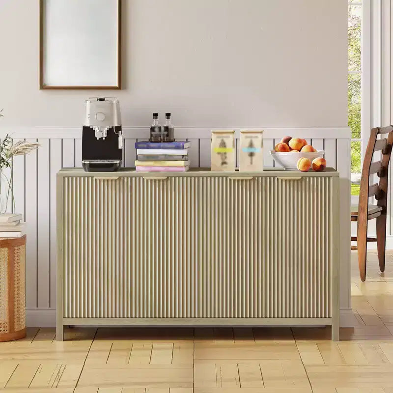 55 Fluted Buffet Cabinet with Storage, Wood Coffee Bar Table with Adjustable Shelves, Entryway Console Table, Modern Credenza for Living Room