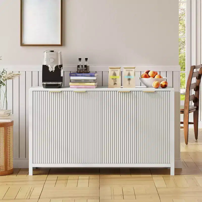 Aparador acanalado de 55" con almacenamiento, mesa de café de madera con estantes ajustables, mesa consola para entrada, aparador moderno para sala de estar