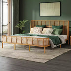 Cama Christopher Knight Home Shadow Coastal Grid de ratán PE con cabecera de ala