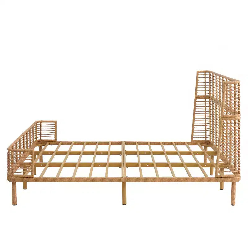 Cama Christopher Knight Home Shadow Coastal Grid de ratán PE con cabecera de ala