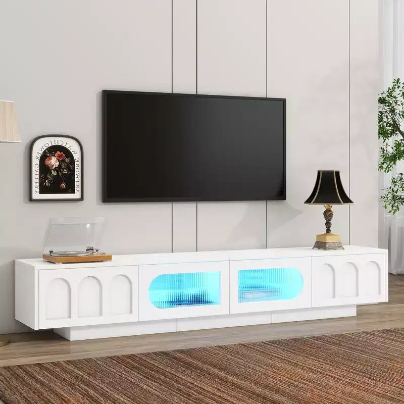 Mueble de TV o televisor CLIHOME para centros de entretenimiento de hasta 95'', consola multimedia funcional con puertas de gabinete arqueadas