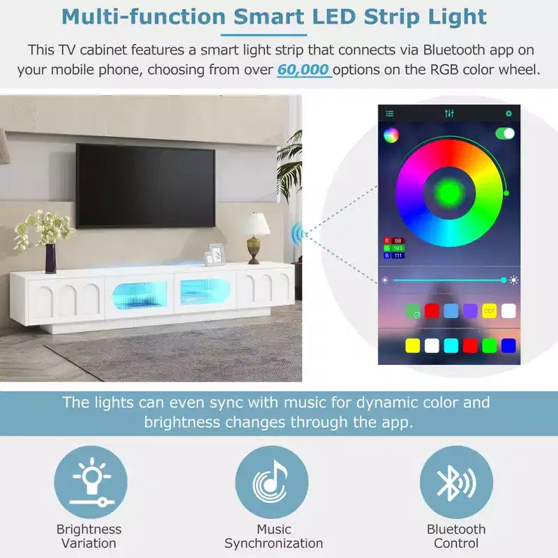 Mueble de TV o televisor CLIHOME para centros de entretenimiento de hasta 95'', consola multimedia funcional con puertas de gabinete arqueadas