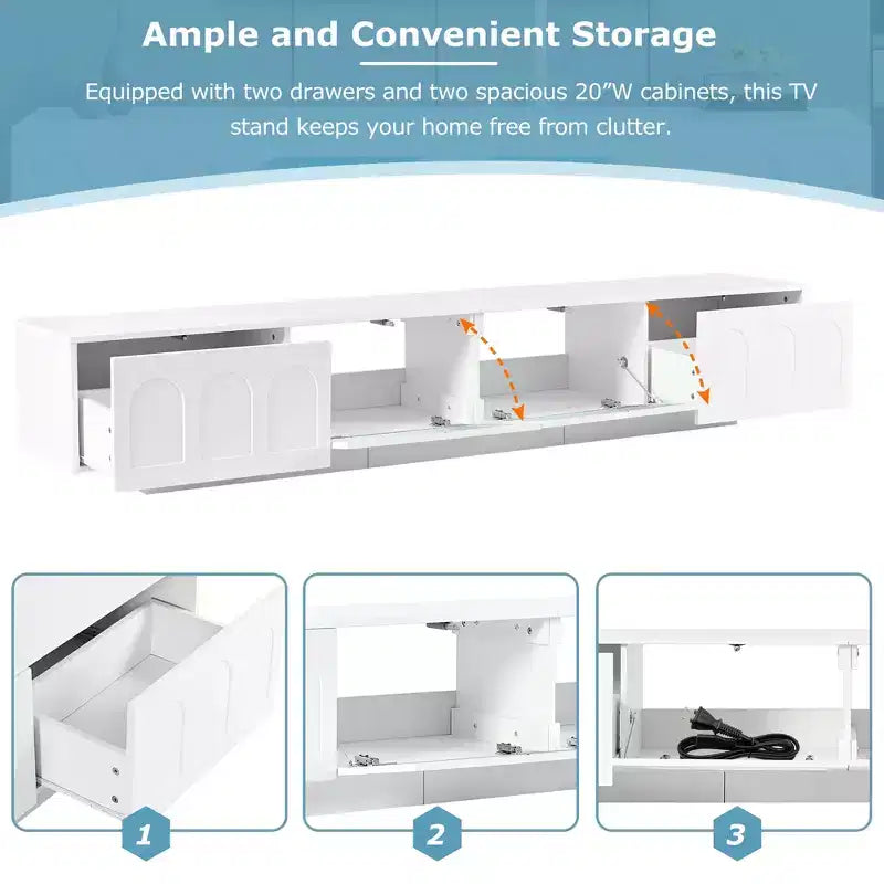 Mueble de TV o televisor CLIHOME para centros de entretenimiento de hasta 95'', consola multimedia funcional con puertas de gabinete arqueadas