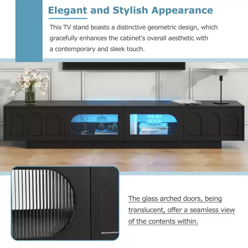 Mueble de TV o televisor CLIHOME para centros de entretenimiento de hasta 95'', consola multimedia funcional con puertas de gabinete arqueadas