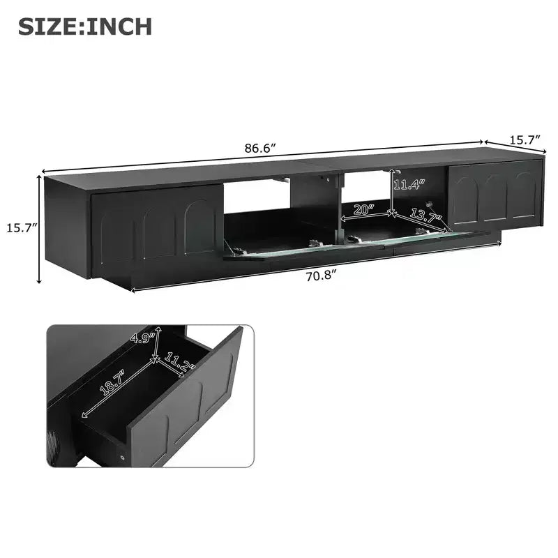Mueble de TV o televisor CLIHOME para centros de entretenimiento de hasta 95'', consola multimedia funcional con puertas de gabinete arqueadas