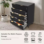 Cómoda acanalada de 5 cajones para dormitorio, cómoda alta moderna de 119 cm, organizador de cajones de madera para dormitorio, sala de estar, pasillo, entrada