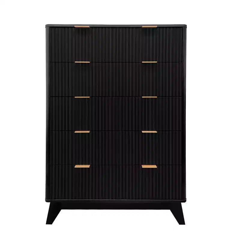 Cómoda acanalada de 5 cajones para dormitorio, cómoda alta moderna de 119 cm, organizador de cajones de madera para dormitorio, sala de estar, pasillo, entrada