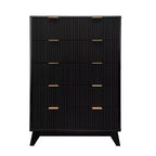 Cómoda acanalada de 5 cajones para dormitorio, cómoda alta moderna de 119 cm, organizador de cajones de madera para dormitorio, sala de estar, pasillo, entrada