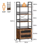 Estantería con cajones de 179,9 cm, estanterías rústicas, estantes de almacenamiento abiertos de 4 niveles, estantería estilo casa de campo para dormitorio, sala de estar, oficina en casa, marrón