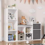 GustoWave Estantería Infantil 44.1in Ancho Almacenamiento de Juguetes Organizador Librería Blanca Cojín de Asiento Banco de Almacenamiento de Madera de 6 Cubículos 2 Cajones Estante Armario para Niños Pequeños
