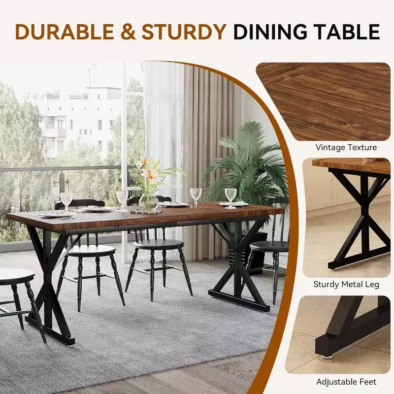 Mesa de comedor Dyonery Farmhouse para 6-8 personas, 70.8 pulgadas, rectangular, de madera, Nogal/Negro