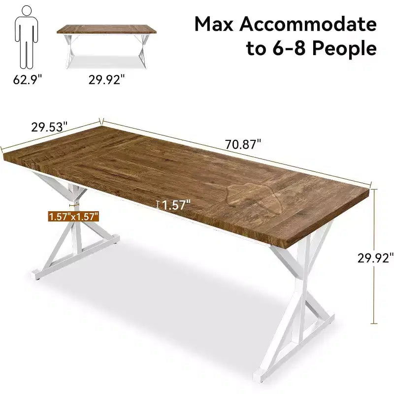 Mesa de comedor Dyonery Farmhouse para 6-8 personas, 70.8 pulgadas, rectangular, de madera, Nogal/Negro